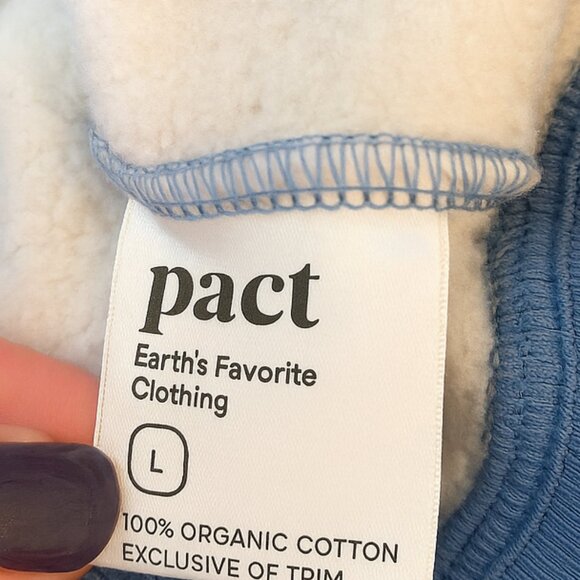 Pact Organic Crewneck Cotton Striped Heart Sweatshirt Blue White Size Large - Picture 6 of 6